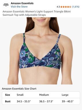 Amazon Essentials : Blue Paisley Triangle Bikini Top (Size Medium)  NWT